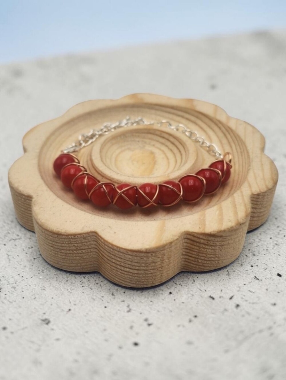 Handmade Wire-wrapped Adjustable Red Beaded Bracelet